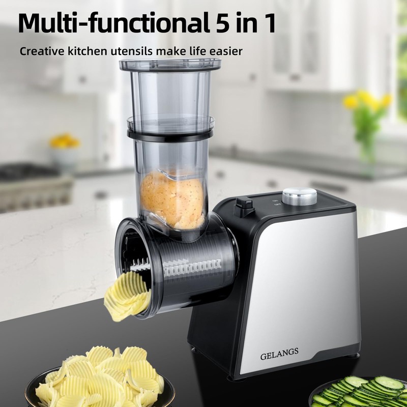 5 In 1 Electric vegetable slicer，300W Electric Cheese Grater Salad