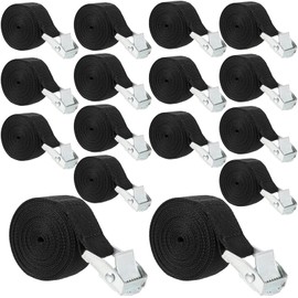 SEUNMUK 16 Pack 2m X 25mm Lashing Straps with Zinc Alloy Cam Buckle, Black Tie Down Strap Cam Buckle Locking Strap for Trucks Cargo Motorcycle Securing, Lawn Equipment
