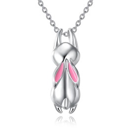 POPLYKE Bunny Necklace 925 Sterling Silver Cute Animal Rabbit Pendant Bunny Necklace Easter Jewelry Gifts for Women