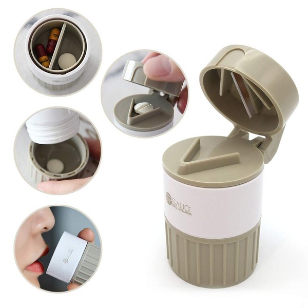 Pill Cutter Medicine Crusher Grinder Grinder Splitter, Multifunction 4 in 1 Portable Round Tablet Pill Pulverizer, Pill Splitter Cutter Powder Organizer Daily or Travel Pill Case Pill Organizer