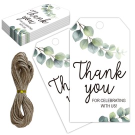 Thank You for Celebrating with Us Tag, 50 Pcs Thank You Paper Lables, 2x3 Inch Floral Gift Tags with String for Wedding Birthday Baby Shower Bridal Shower, Party Decoration-A04