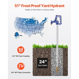 VEVOR Frost Proof Yard Hydrant, 4.25 FT Freeze-Proof Outdoor Faucet with 24" Bury Dept, 3/4" NPT Pipe Connection & 3/4" NH Hose Coupling, Heavy-Duty Cast Iron Hydrant for Yard, Garden, Farm Irrigation