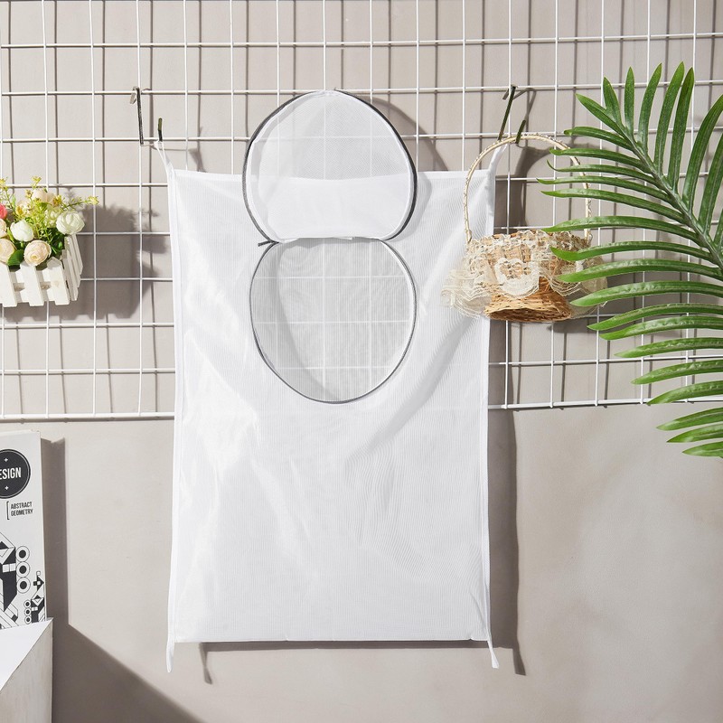Hanging Breathable Nylon Laundry Bag with Round Zipper Opening, Mesh