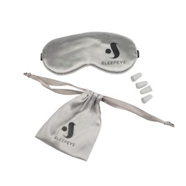 Sleep Mask Ear Plug Travel Set - Grey - Silk Sleeping Eye Mask Soft Natural Cotton Filled Adjustable Strap with Carry Bag