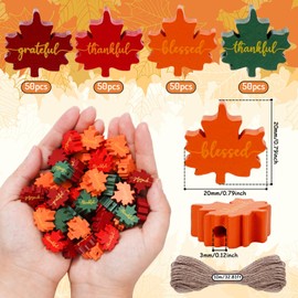 Whaline 200Pcs Fall Maple Leaf Wooden Beads 4 Color Maple Leaf Beads Autumn Leaf Wooden Beads Thanksgiving Craft Beads with Hemp Rope for Fall Thanksgiving DIY Craft Home Tiered Tray Decor
