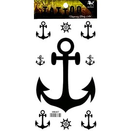 ONCEX Sheet Black Anchor Temporary Tattoos For Men Women Realistic Patterned Anchor Pirate Sailor Cartoon 3D Tattoo Fake Body Design Arms Legs Fantasy Fashion for Man Women