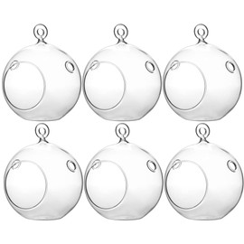 WGV Hanging Terrarium Globe, Width 4", Height 4.75", DIY Air Succulent Planter, Clear Glass Vase Orb with Flat Bottom, Candle Holder for Windowsill Outdoor Garden Decor, 6 Pieces Bulk