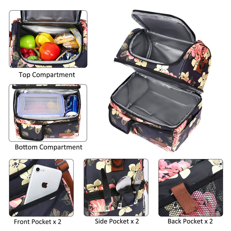 LOKASS Lunch Bag Women Double Deck Insulated Lunch Box Large