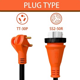 Epicord 30Amp Male to 50 Amp Female RV Adapter Dogbone with Lock Electrical Converter