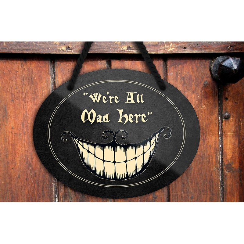 schilderkreis24 Tin Sign Funny Saying "We're All Mad Here" Decorative