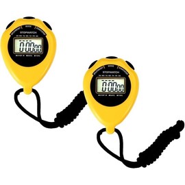 2-Pack Large Display Stopwatch | Silent Sport Timer for Swimming/Running | Easy-Set Date & Time (Yellow) - Color: Yellow