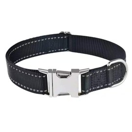 Love Dream Reflective Dog Collar with Metal Buckle, Adjustable Safety Nylon Dog Collars with Heavy Duty Quick Release Buckle for Small Medium Large Dogs, Pet Collar with ID Tag Ring (XLarge, Black)