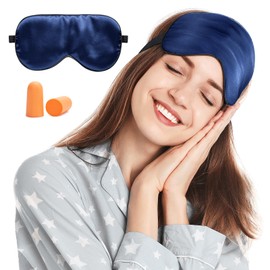 Viedouce Sleep Mask, Silk Eye Mask, 100% Skin-Friendly Silk Sleep Mask for Men and Women, Comfortable Sleeping Mask, Ideal for Sleep at Home and Travel (Blue, 1 Pack)