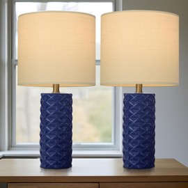 HGNPJC 20.25” Navy Blue Ceramic Lamps Set of 2, Blue Lamps Set of 2 for Living Room, Bedroom, Nave Table Lamp for Nightstand, Classic Table Lamp for Guest Room