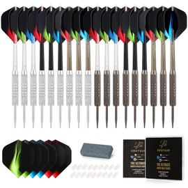 centaur 18 Pack Steel Tip Darts, Professional 18 Grams Metal Dart Set with 3 Color Premium PVC Shafts and 24pcs PET Flights and Dart Case, Beginner or Professional Darts