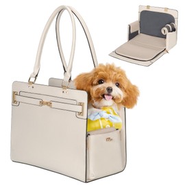 2-in-1 Stylish Dog Purse Carrier Soft-Sided Carriers Travel Tote Bag for Small Dogs Cats, Fashion Foldable Pet Bag for Puppies Small Animals with Pockets (White, 15" L x 7.5" W x 12.2" H)