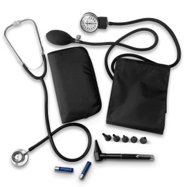 EMS XTRM Nurse Essentials Kit with Travel Case - Includes Sphygmomanometer, Stethoscope, Mini Otoscope - Black
