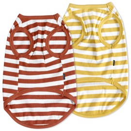 CtilFelix Dog Shirt Striped Dog Clothes Stretchy Vests Soft Cotton for Small Medium Large Dogs Boy Girl Puppy Clothes Lightweight Cat Outfit Kitten Tank Top Apparel T-Shirts Pack-2 Yellow & Rust XS