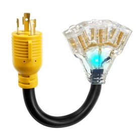 WYM world 30 Amp to 110 Generator Adapter Cord, NEMA L5-30P Male to 3X 5-15R/5-20R Female Generator Distribution Adapter 3 Prong 30 Amp to 15 Amp/20Amp with Lighted Power Indicator,STW 10 AGW 1FT