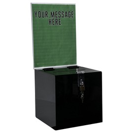 Clear-Ad - Acrylic Donation, Ballot, Raffle or Suggestion Box with Lock and Removable Sign Holder - Plastic Comment or Compaint Container - Plexiglass Multipurpose Box with Slot - Black (8x8)