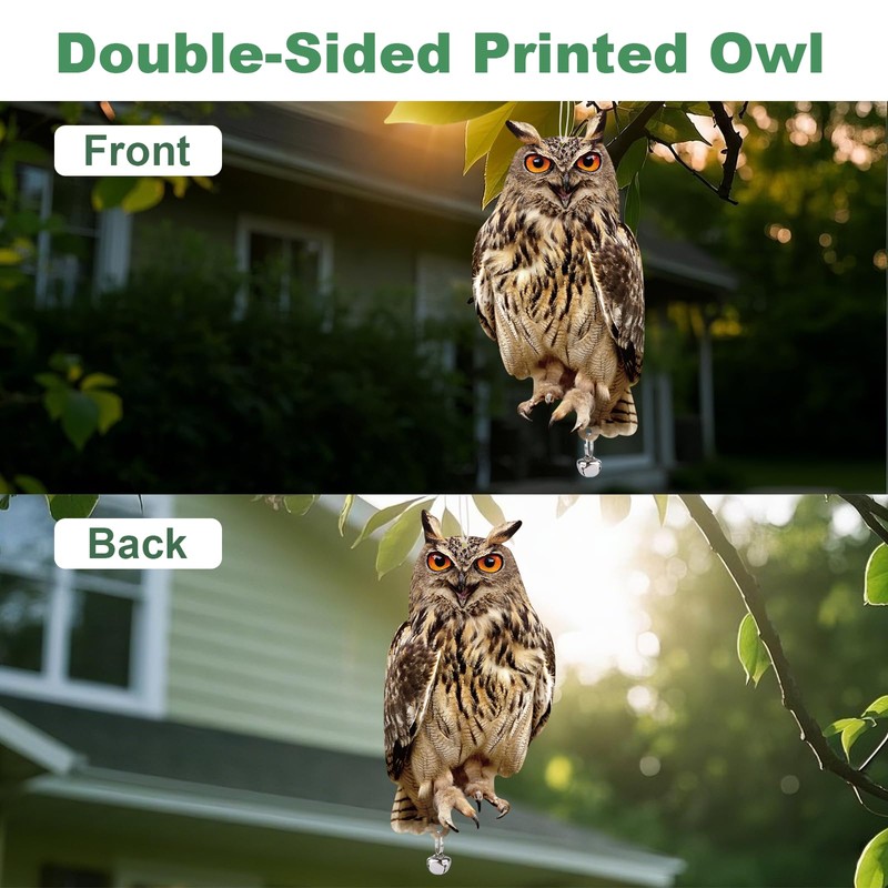 Lifreer Woodpecker Bird Scare Devices, 2PCS Owl Shape Reflective Deterrents