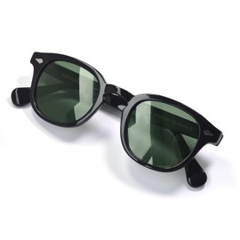 EAREADA Men's Retro Acetate Round Sunglasses Johnny Depp Sun Style Polarized Lens Glasses Colorful Eyewear (Black/Green Lens)