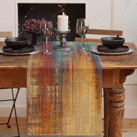 Emvency Blue and Orange Table Runner, Vintage Abstract Messy Rust Painting Dining Decor for Kitchen Coffee Table Family Dinners Holiday Parties Wedding Events Decor(13x60 inch)