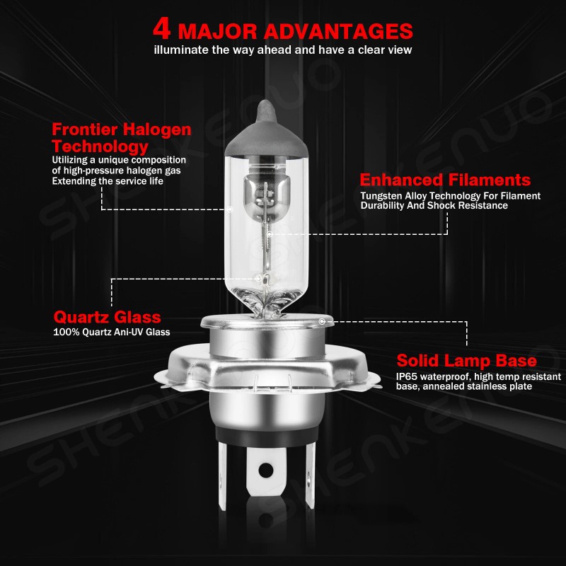 SHENKENUO Pair 7inch Round Light Housing H4 Halogen High/Low Bulbs