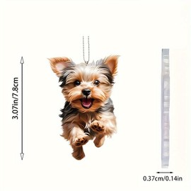 ZIEKEER Running Yorkshire Terrier Acrylic Pendant - 2D Flat Car Mirror Charm & Keychain, Happy Dog Decor for Home & Festival Gifts - Pet Lovers’ Delight
