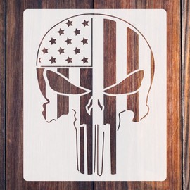 LYMSSESS Punisher Skull Flag for Painting on Wood 5" x 6", Reusable Stencils for Paintingng on Wall, Wood, Fabric, Paper