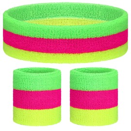 Knitgrip 3 Pack Neon Sweatbands Set Headband Wristband,Mixing Colors