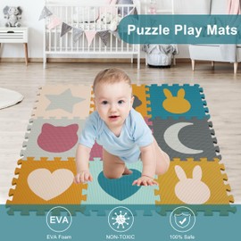 PLAY 10 Baby Play Mats for Floor, Foam Baby Play Mat, Play Mat Foam, Foam Play Mat Shapes Puzzle Mat 9 Pieces