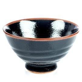 Japanese Ceramic Rice & Soup Bowl with Black Tenmoku Glaze