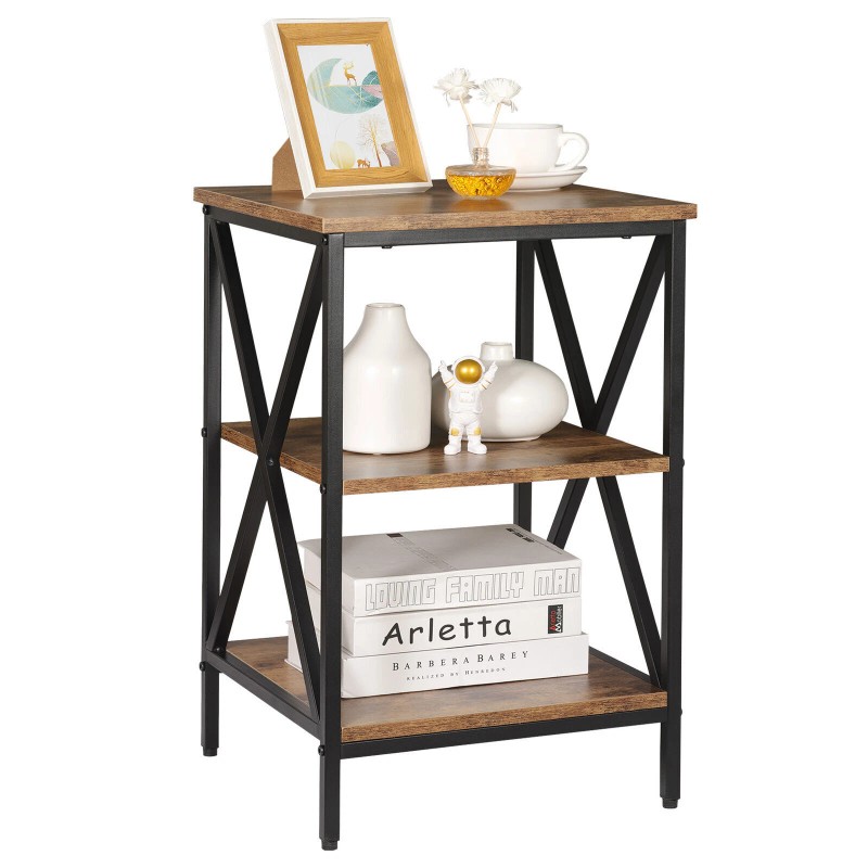 Segawe 24'' End Side Table with Storage Shelf and X-Shaped