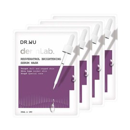 DR.WU Resveratrol Brightening Serum Mask, 4 pcs, Skin Whitening, Dullness, Color Unevenness, Dry Skin, Moisturizing, Sheet Pack, Face Mask (Pack of 4)