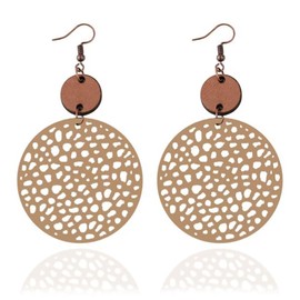 twinkle eye Vintage Geometric Round Earrings Khaki Wood Leather Earrings Christmas Earrings Boho Earrings, JS1154
