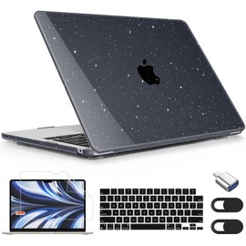 Lepeoac Compatible with MacBook Air 15 inch Case 2023 2024 Release A2941 M2 A3114 M3 Chip Retina Display Touch ID, Plastic Hard Shell Cover with Keyboard Cover, Star Sparkle Black