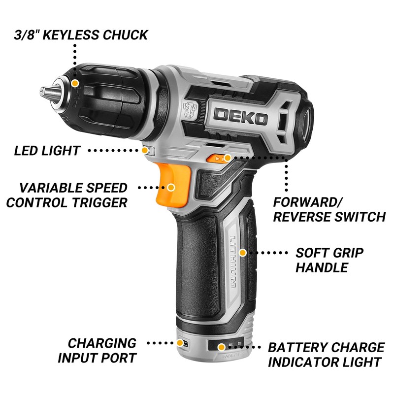 Cordless Drill: DEKO PRO 12V Power Battery Drill Set with