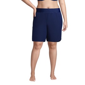 Lands' End - Pantalones cortos de baño para mujer, talla grande, de 9 cm, secado rápido, cintura elástica, modestos, Azul Marino Profundo, 26W US