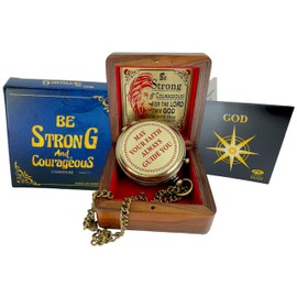 Be Strong and Courageous Brass Religious Compass Gift Confirmation Baptism Easter Christian Catholic Graduation Trekking Adventure Engraved Scripture Prayer Gift for Men Women Teenage Boys Girls