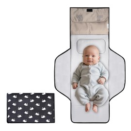 Extra Long Large Lightweight Portable Diaper Changing Mat with Storage Pockets,Swan Waterproof Foldable Travel Changing Pad,On The Go Wipeable Reusable Changing Pad for Car, Diaper Bag (Swan)