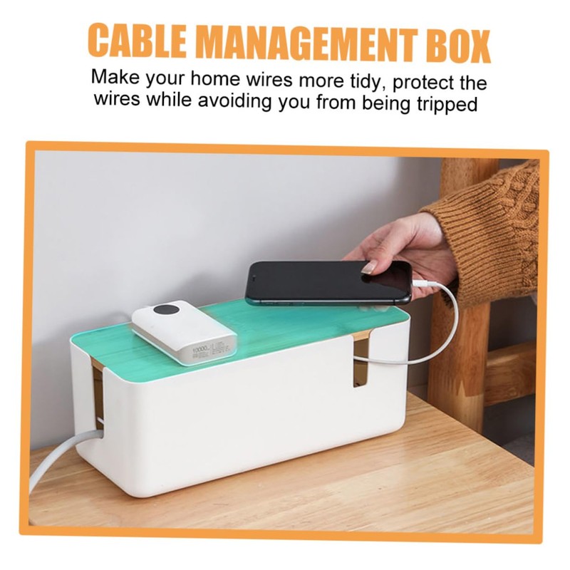 KOMBIUDA Cable Ties Organizer Box with Bamboo Lid Durable Charging