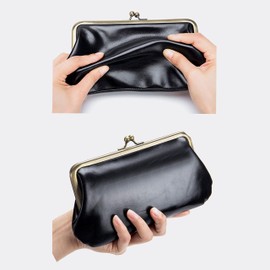 DORIS&JACKY Vintage Leather Clutch Purses for Women Small Evening Bag Wallet With Kiss Lock (1-Black)