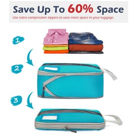 Dec-Mec 4/6 Set Compression Packing Cubes with Tag Holders for Travel, Expandable Packing Organizers, Carry On Luggage Suitcase Organizer Bags as Travel Accessories (6set,Blue)
