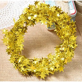 Yesier 25 FT Star Tinsel Garlands with Wire Star String Decor for Christmas Tree Party Decoration Festive Ornament, 2 Pack (Gold)