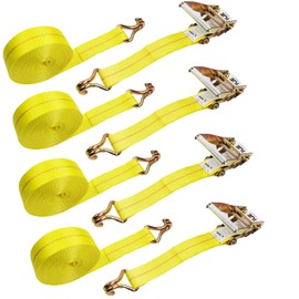 4 Pack 2" x27' Ratchet Strap Tie Down 10000lbs J Hook,Heavy Duty Tie-Down Ratcheting Cargo Truck Straps Wire Hook Ends, J-Hook Ratchet Strap TieDowns KJE