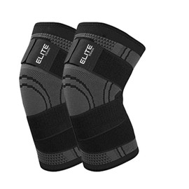 Elite Fitness Par de Rodilleras de Compresion Marca, Alivia el dolo de Rodilla y articulaciones, aumente el Rendimiento y circulacion, Ideal para Actividades Deportivas (Negra, Grande)