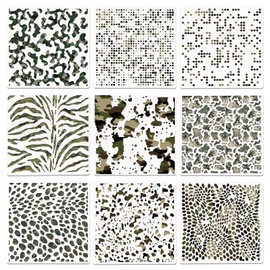 9 Pcs Camo Stencils for Spray Paint, Camouflage Spray Paint Templates Camo Pattern Stencil Kit Camo Paint Stencils for Boat Metal DIY Crafts