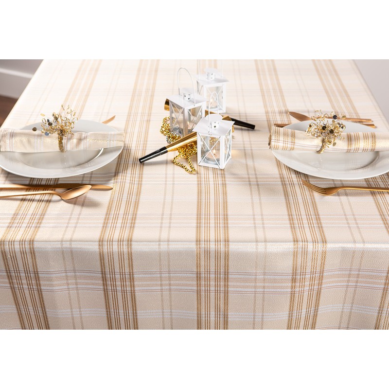 DII CAMZ10900 Table Cloth, 60" x 84", Cream Plaid