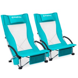 KingCamp Folding Beach Chair for Adults 2 Pack High Back Lightweight Portable Backpack Chair with Cup Holder Pocket Headrest Carry Bag for Outdoor Camping Sand Concert Lawn Festival Sports, Cyan